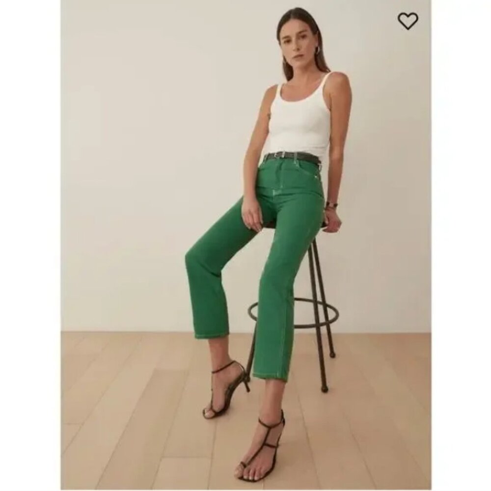Reformation Cowboy High Rise‎ Straight Leg Jeans Grass Green Wash Organic Cotton